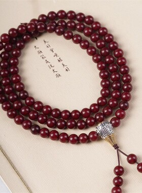 2026朱砂供菩提 圆珠手串108颗念珠 搭配藏式三通复古男女盘玩手