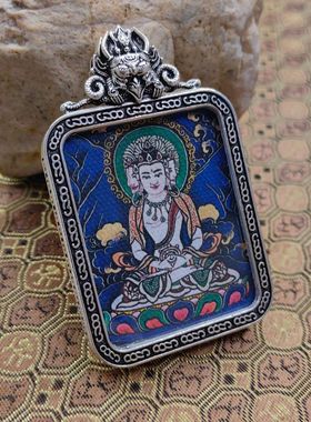 2026新款八大守护神唐卡雪狮子噶乌盒蓝唐文殊随身小唐卡吊坠旅游