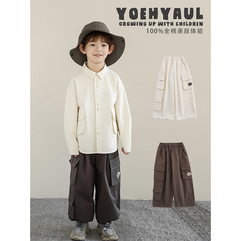 幼悠男童2025春季新款简约时尚工装裤宽松休闲户外百搭儿童裤子潮,淘宝优惠券,粉丝福利购,淘宝优惠卷