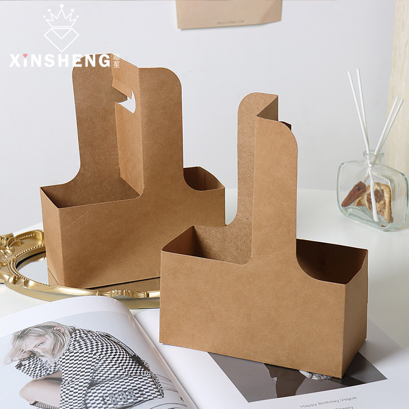 芯苼 咖啡手提花盒 牛皮纸杯托插花礼盒鲜花花束包装盒打包外带盒,淘宝优惠券,粉丝福利购,淘宝优惠卷