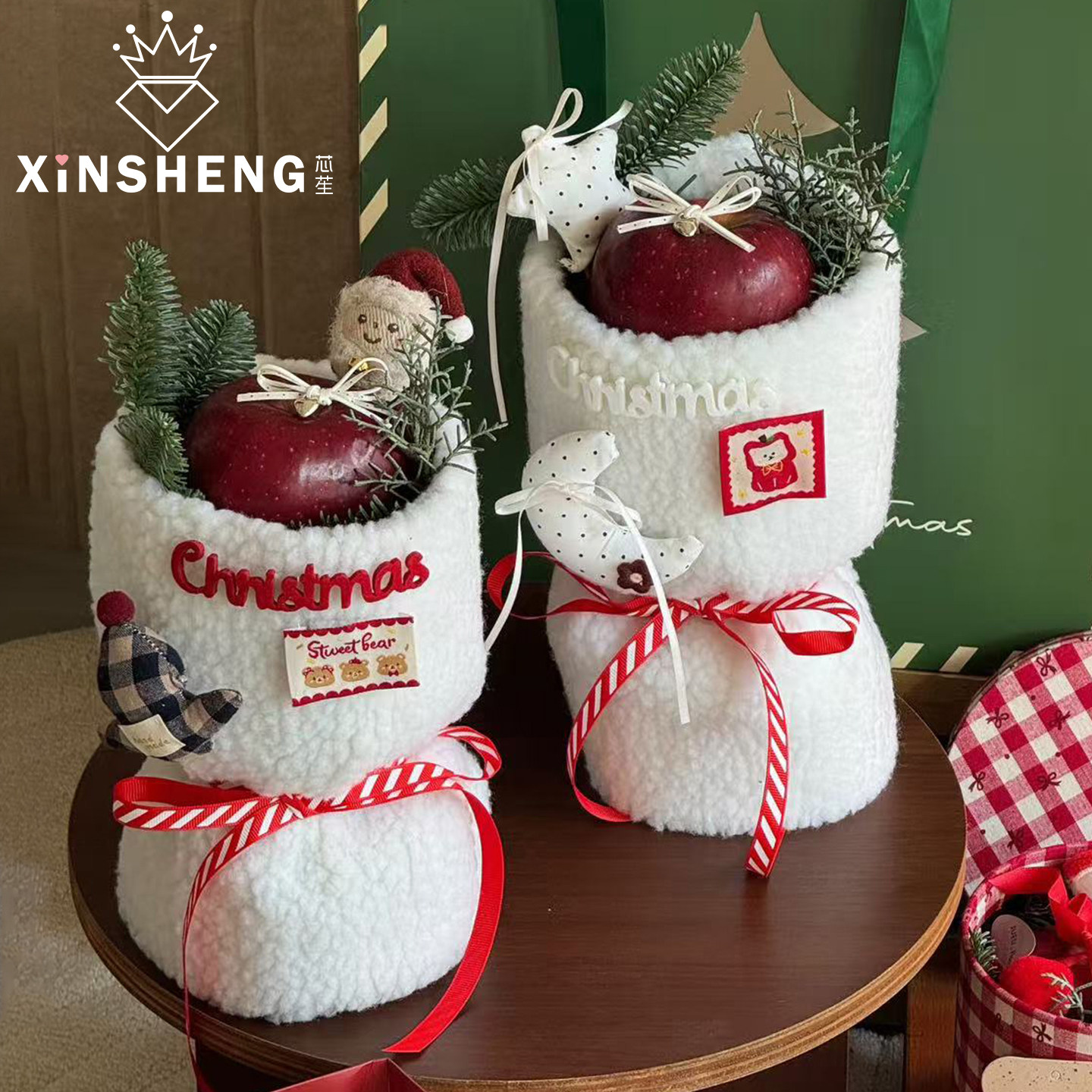 【圣诞节新品】芯苼 毛绒苹果布料 节日平安果精致包花布花艺资材,淘宝优惠券,粉丝福利购,淘宝优惠卷