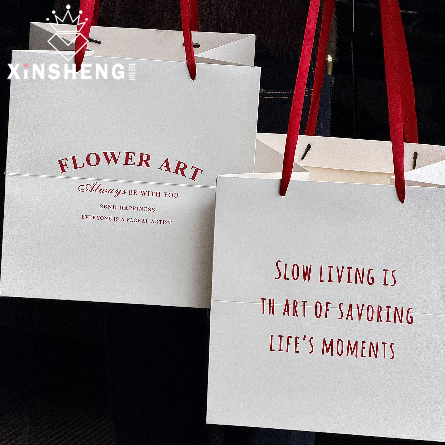 芯苼 原创红色英文手提袋 花店简约高级鲜花束礼品包装袋花艺资材,淘宝优惠券,粉丝福利购,淘宝优惠卷