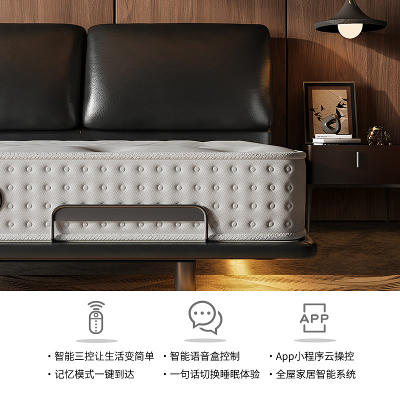 广巢 云梦智能床大象耳朵头层牛皮电动可升降意式悬浮黑色大户型A,淘宝优惠券,粉丝福利购,淘宝优惠卷