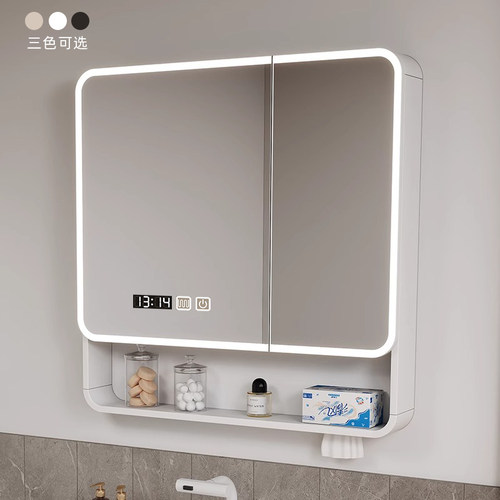 加厚太空铝浴室镜柜单独镜箱卫生间挂墙式储物镜子带灯光收纳镜柜 - 图0