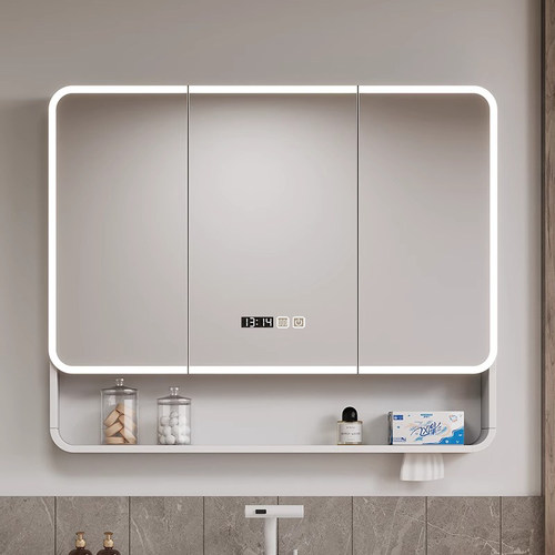 加厚太空铝浴室镜柜单独镜箱卫生间挂墙式储物镜子带灯光收纳镜柜 - 图3