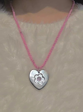 jennie同款粉色爱心项链sandylian心形锁骨choker毛衣链叠戴推荐