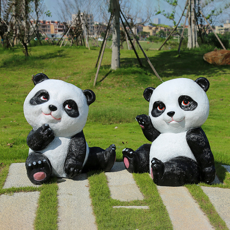 户外熊猫摆件装饰品玻璃钢园林景观仿真动物雕塑草坪景区公园小区