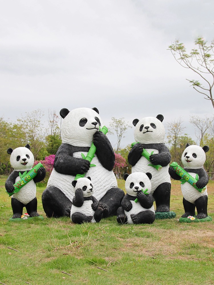 户外仿真熊猫玻璃钢摆件庭院别墅装饰园林景观幼儿园草坪动物雕塑 - 图1