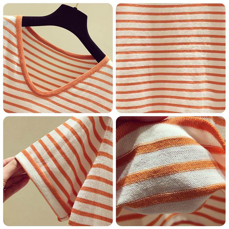 韩国条纹针织女短袖2022夏新款t恤 haadidT恤