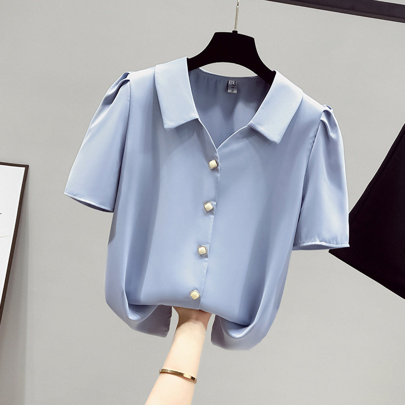 韩国短袖雪纺白衬衫女士2022 t恤 haadid衬衫