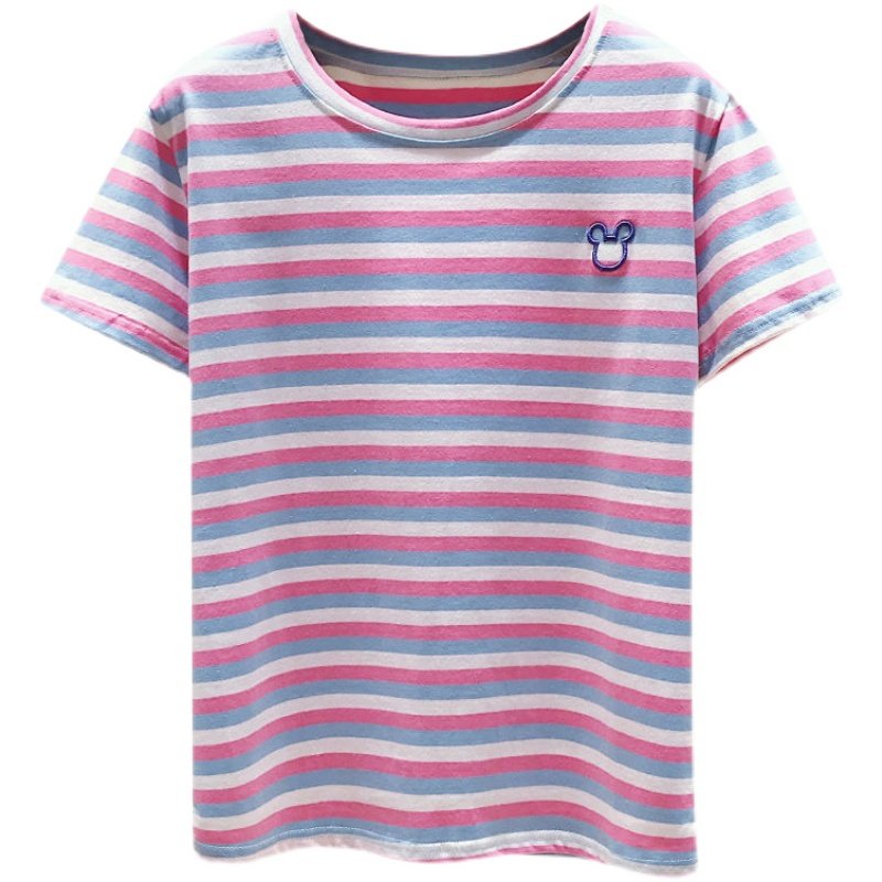 韩国纯棉彩虹条纹女短袖2022 t恤 haadidT恤