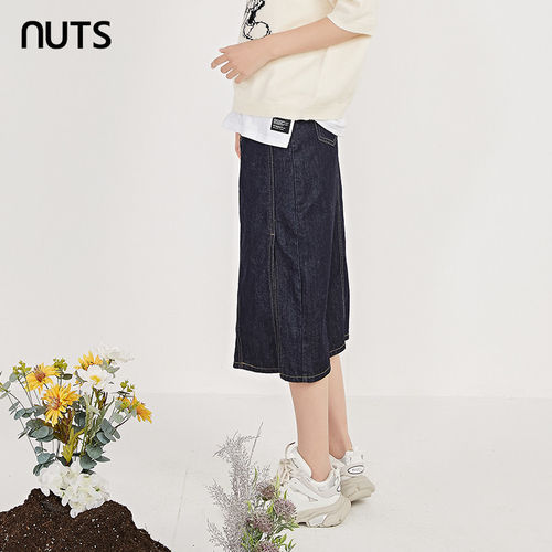 NUTS春季新品时尚短款开叉水洗牛仔半裙女211065102-399 - 图0