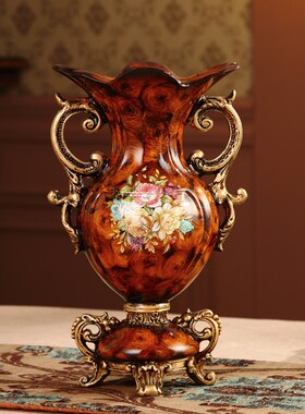 新品欧式高级复古花瓶摆件轻奢客厅玄关I仿真花干花树脂插花器家