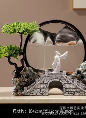 新款新中式李白把酒问o月流沙画风景摆件客厅电视柜酒柜装饰品开