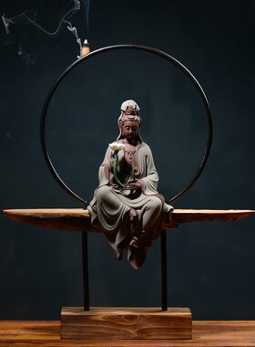 新款禅意持莲观音新中式客厅摆件电C视柜玄关桌面装饰品开业送礼