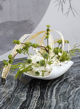 新款新中式样板房客厅桌面花艺y摆件书房书桌陈列复古书卷书柜软