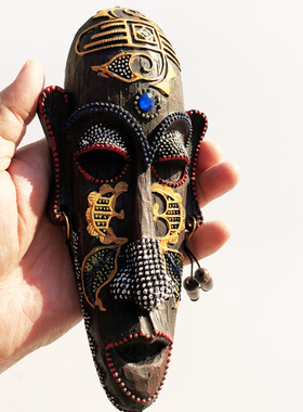 新款非洲风情挂饰南非肯尼亚创意面具挂件K手工彩绘树脂工艺品装
