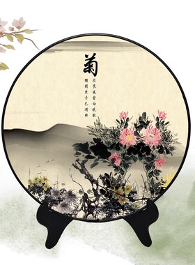 新款新中c式摆件梅兰竹菊装饰画家用卧室圆形古风房间高级黑边相