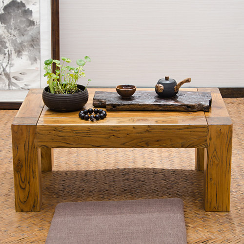 炕桌实木老榆木榻榻米小茶几简约现代矮桌子实木飘窗桌榻榻米书桌 - 图0