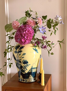 由禧儿“意式东方”古董花瓶系列/Richard手绘那不勒斯黄撞色墨蓝