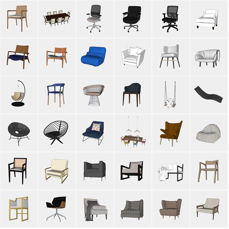 200套中式北欧现代家具椅子草图大师SU模型3DMAX犀牛RhinoC4D素材 - 图0