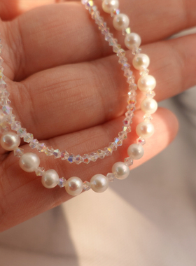 天然淡水珍珠项链女双层叠戴项链