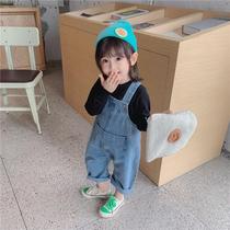 Child loose back band pants 2023 Spring autumn season new Korean version cute male and female child baby foreign gas denim 90% pants