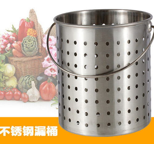 不锈钢消毒桶漏桶油炸桶冲孔沥水桶过虑器手提桶过滤提桶30cm包邮 - 图0
