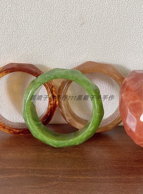 巨夸张有份量美式复古树脂手镯不规则切面宽版ins小众设计感手环