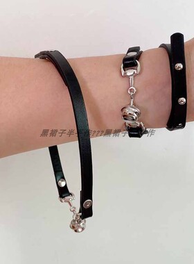 两用~可当手链和项链~小铃铛pu材质脖子链3档调节甜酷辣妹小可爱