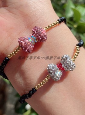 布灵蝴蝶结串珠戒指仿水晶水钻