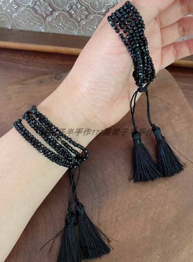 国风设计感玻璃水晶流苏手串手工编织黑色瓷白超级好搭配手链显白