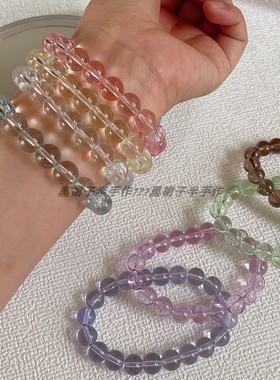 8色~10mm透色玻璃水晶珠手链手串戴着玩巨好看串珠一眼爱上单圈