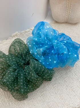 海蓝色海洋风度假风波点发圈绿野仙踪显白超出片大号肠圈百搭点点