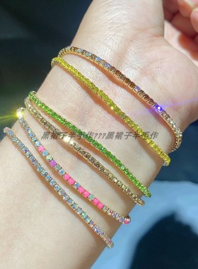 强推多色入~叠戴更好看~超酷超闪音乐节蹦迪手链弹力水钻抓链外贸
