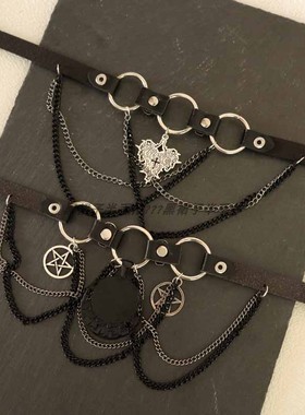 超酷的！亚亚的暗黑哥特风项链链条十字架脖子链骷颅头个性pu材质