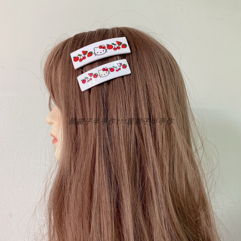 新款草莓猫咪弹簧夹林娜琏同款侧边发夹可爱少女发卡KT喵刘海夹 - 图2