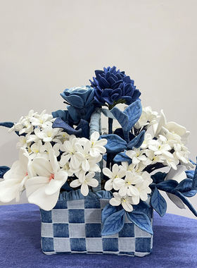 定制款手工牛仔艺术插花花篮摆件