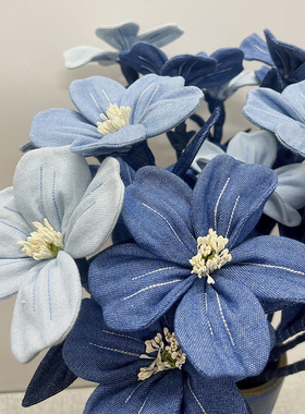 创意手工牛仔樱花布艺装饰插花工艺陈列品高端桌面原创花艺摆设