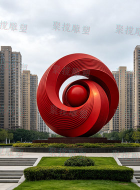 不锈钢大型红色圆环雕塑定制景观地标建筑公园林铁艺异形小品装置