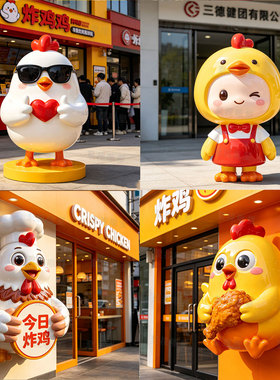 玻璃钢卡通小黄鸡雕塑定制形象IP公鸡公仔立体小鸡模型炸鸡店摆件