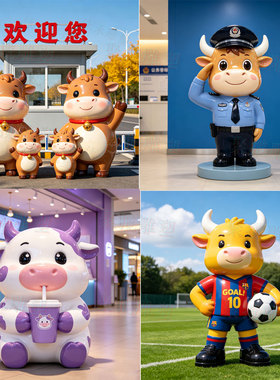 玻璃钢卡通奶牛雕塑立体招财牛公仔模型幼儿园吉祥物奶站大型摆件