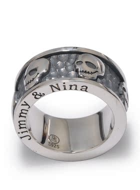 柒玥男925银复古双层转动指环