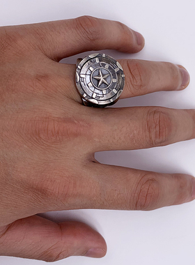 盾牌自然风复古做旧高质感银戒指