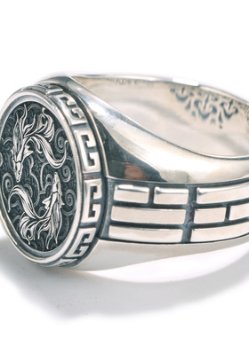 男925银复古太极八卦戒指