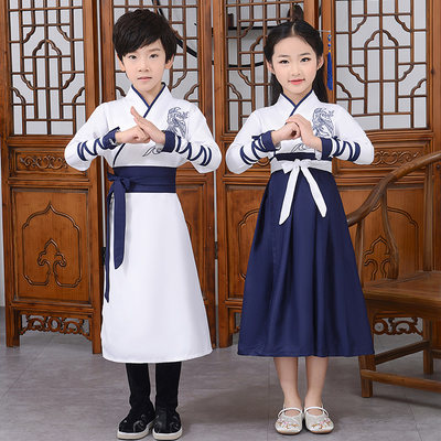 儿童汉服国学服表演男女孩古装中国风幼儿园中华孝道小书童服装 虎窝淘