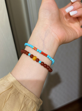 红玛瑙手串女款红色手链显白叠戴