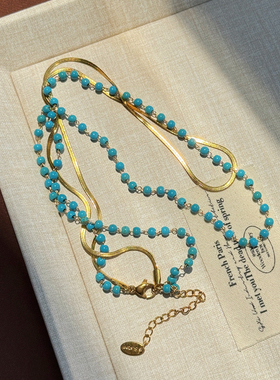 双层小清新蓝色圆珠项链百搭
