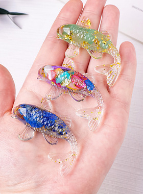 水晶碎石锦鲤滴胶小鱼摆件金鱼小礼物装饰可爱彩色创意礼品装饰品