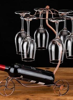 红酒杯架酒柜红酒架摆件葡萄酒装饰倒挂酒瓶架子小战车红酒杯架智